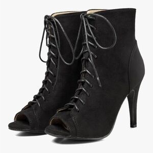 Black Lace-Up Peep-Toe Ankle Boots